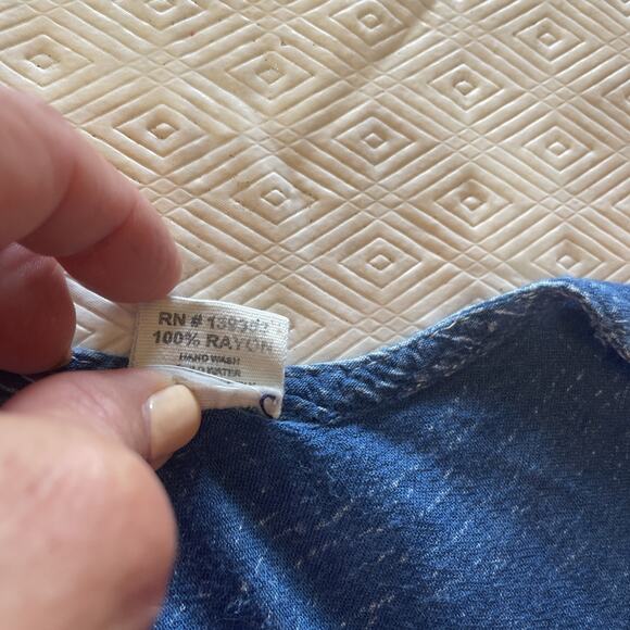 Boho Denim Full Hippie Chic Summer Beach White Embroidered Paisley Floral M/L - Picture 10 of 11